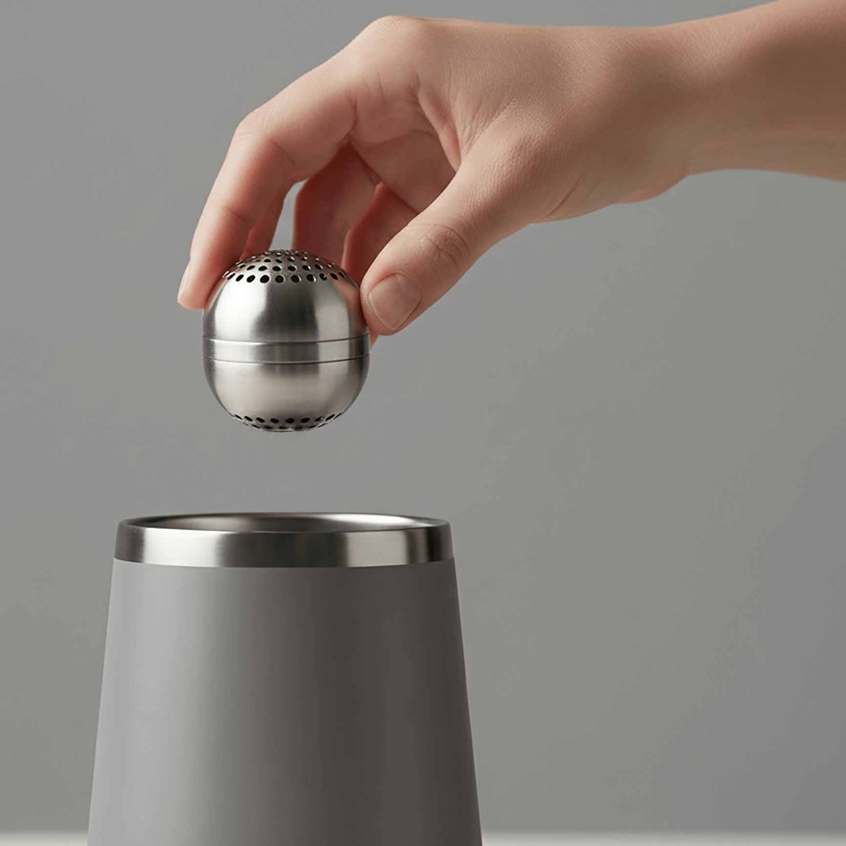 Hand placing the H₂Bubblr hydrogen water diffuser into a bottle for portable hydrogen water.